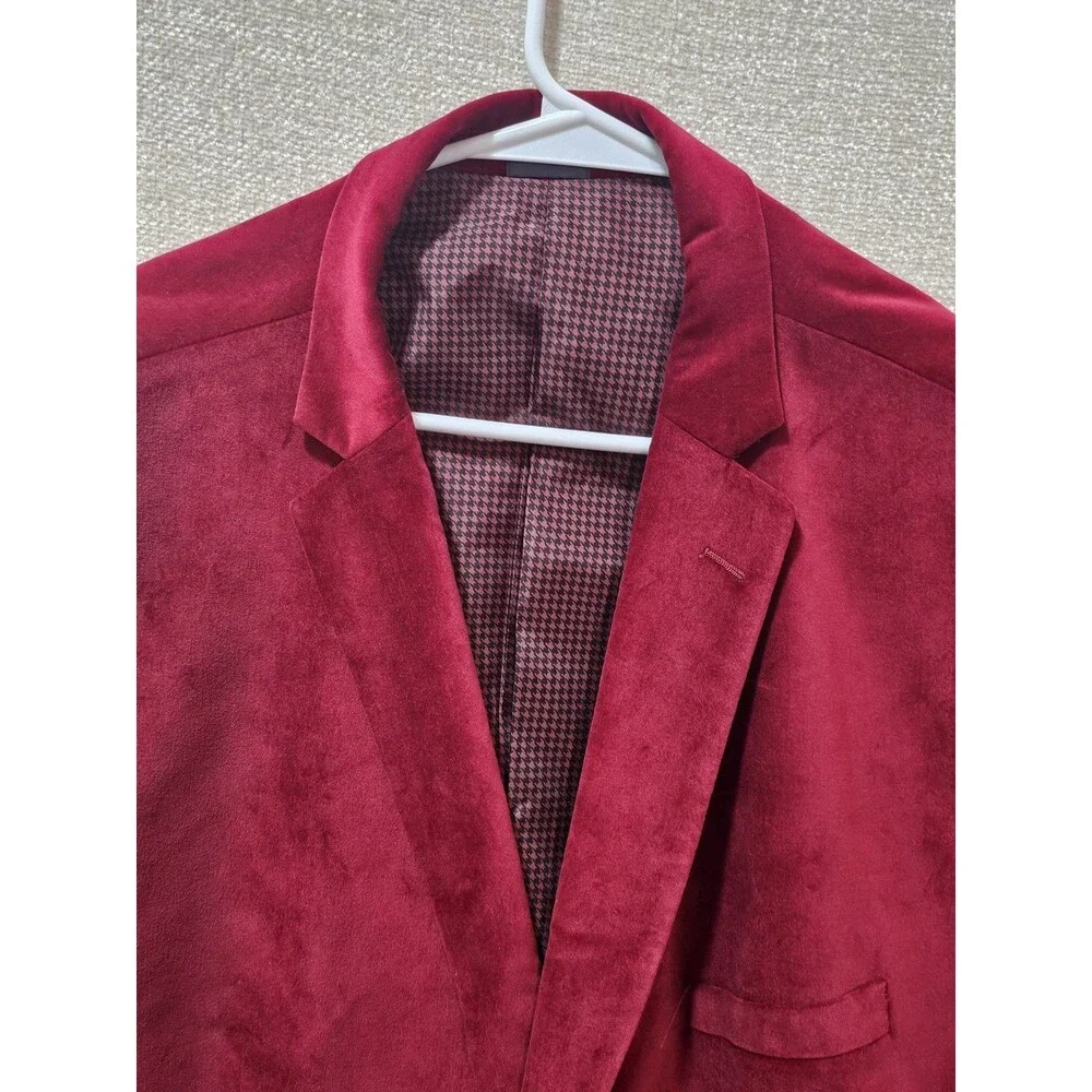 Madison Slim Fit Luxe Velvet Blazer Men's 54L Red Burgundy Jacket Coat Cotton